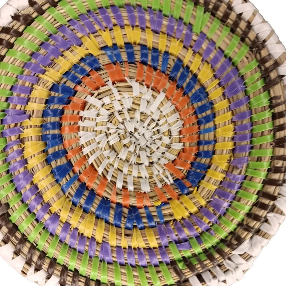 Large Colorful Woven Coasters Rattan And Plastic Multicolor 5.5